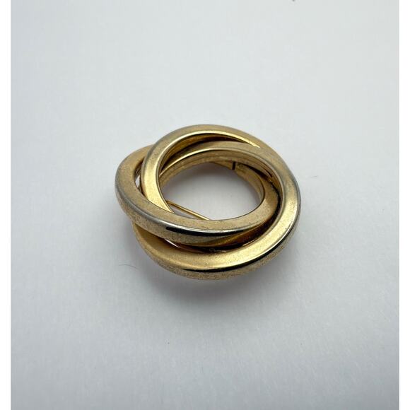 Vintage 80s Modernist "Trinity" Knot Brooch Gold & Silver Tone - Picture 2 of 8